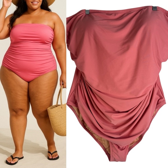 NWT J Crew Ruched Bandeau Swimsuit Plus‎ Size 24 Low Cut Strapless 3X Vacation